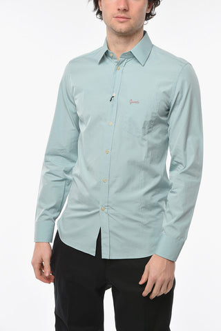 Cotton-poplin Shirt with Logo Embroidery