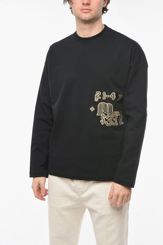 Felpa Girocollo in Jersey di Cotone con Relaxed Fit e Ricamo