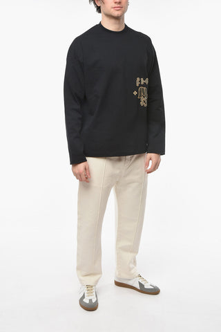 Felpa Girocollo in Jersey di Cotone con Relaxed Fit e Ricamo