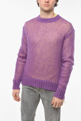 Crew Neck Mohair Blend Double-layered Pullover