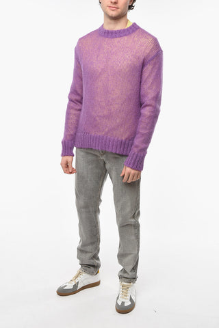 Crew Neck Mohair Blend Double-layered Pullover