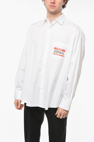 UNISEX Cotton-poplin Shirt with HELLO MY NAME IS VETEMENTS Print