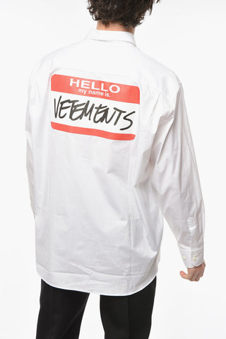 UNISEX Cotton-poplin Shirt with HELLO MY NAME IS VETEMENTS Print