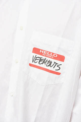 UNISEX Cotton-poplin Shirt with HELLO MY NAME IS VETEMENTS Print