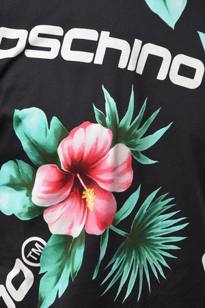 COUTURE ! Crew-neck T-shirt with Floral Print and Lettering Allover