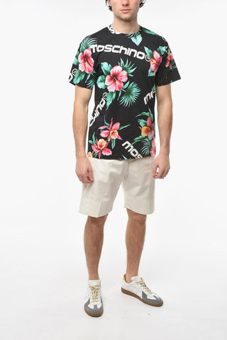 COUTURE ! Crew-neck T-shirt with Floral Print and Lettering Allover