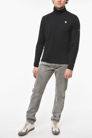FRED PERRY T-shirt a Collo Alto e Maniche Lunghe con Dettaglio Spilla