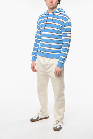 Felpa Hoodie in Spugna a Righe