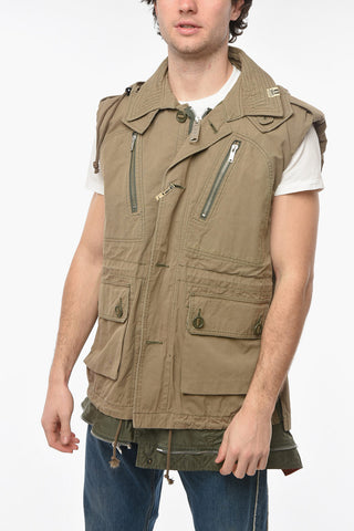3 MMY Layered Hoodie Vest with Flap Pockets