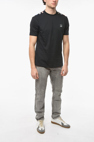 FRED PERRY Oversize T-shirt with Embroidered Logo and Brooches Detailing