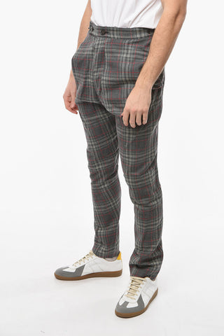 Wool DRUNKEN Trousers with Tartan Pattern and Pleats