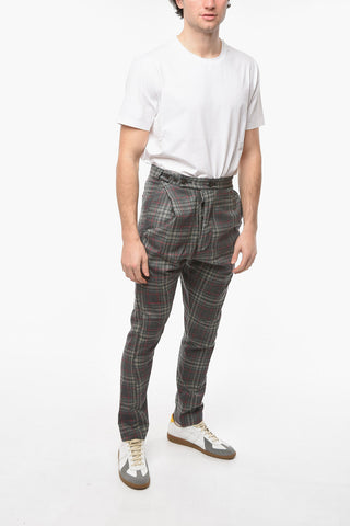 Wool DRUNKEN Trousers with Tartan Pattern and Pleats