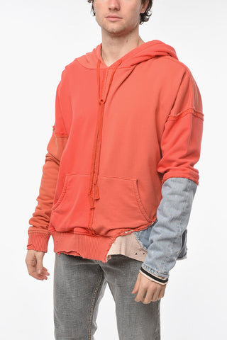Felpa Hoodie RED FRAGMENT con Patchwork e Dettaglio Denim
