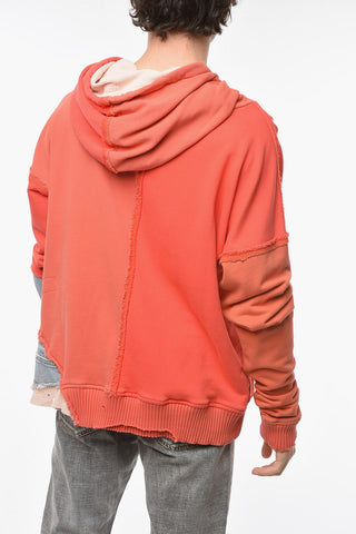 Felpa Hoodie RED FRAGMENT con Patchwork e Dettaglio Denim