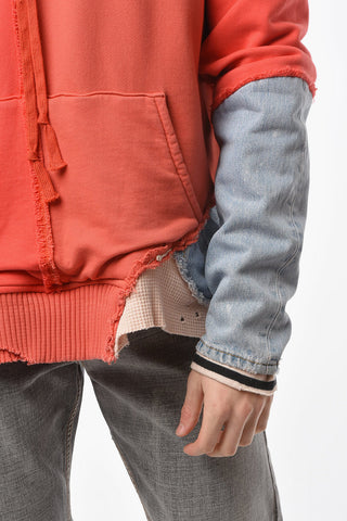 Felpa Hoodie RED FRAGMENT con Patchwork e Dettaglio Denim