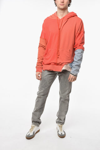 Felpa Hoodie RED FRAGMENT con Patchwork e Dettaglio Denim