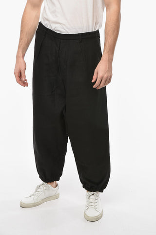 Linen-blend Hakama Pants with Elasticated Cuffs