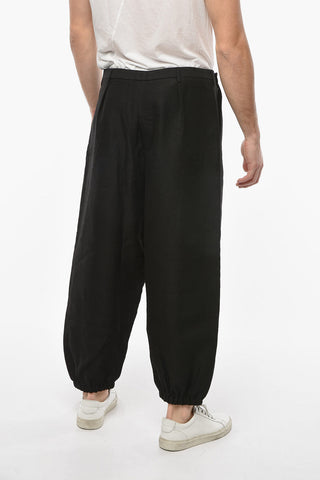 Linen-blend Hakama Pants with Elasticated Cuffs