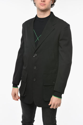 Wool Halflined Blazer with Button Pockets