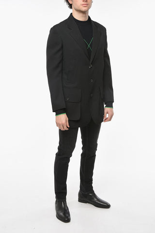 Wool Halflined Blazer with Button Pockets