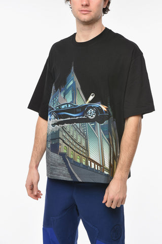 Oversize Crew-neck T-shirt with Graphic Print Allover