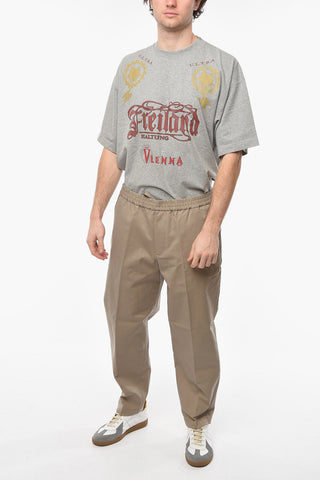 EMPORIO Chino Trousers with Elasticated Waistband and Metal Logoed Application