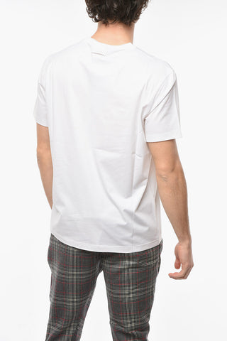 T-shirt Girocollo in Cotone Stretch con Logo sul Retro