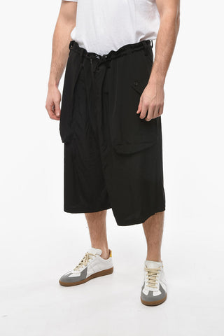POUR HOMME Tech-satin Cargo Shorts with Waist-drawstring