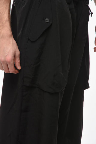 POUR HOMME Tech-satin Cargo Shorts with Waist-drawstring