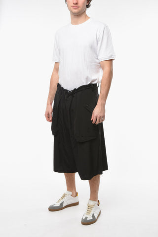 POUR HOMME Tech-satin Cargo Shorts with Waist-drawstring