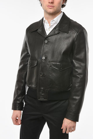 Bomber in Nappa Martellata con Tasche Utility