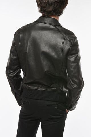 Bomber in Nappa Martellata con Tasche Utility