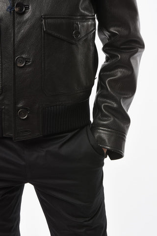 Bomber in Nappa Martellata con Tasche Utility