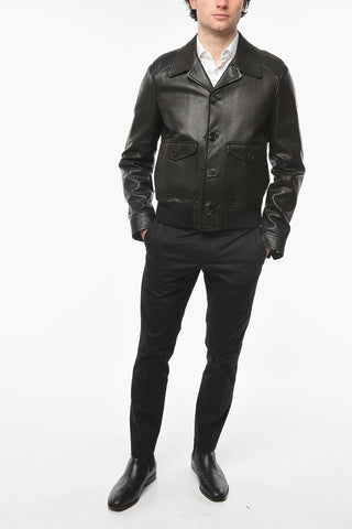 Bomber in Nappa Martellata con Tasche Utility