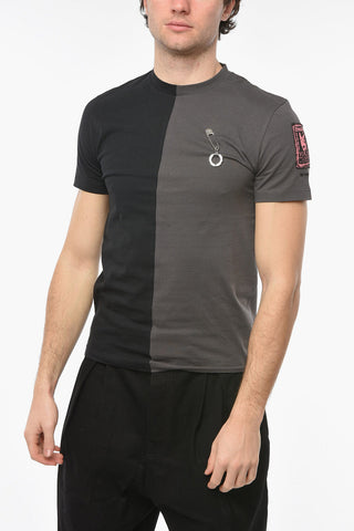 FRED PERRY Two-toned T-shirt with Brooches and Patch Detailing