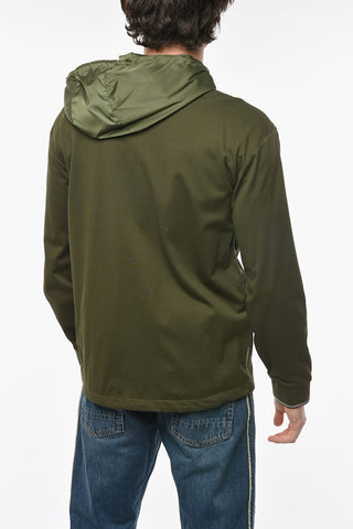Cotton-piquet Sweatshirt with Nylon Hood