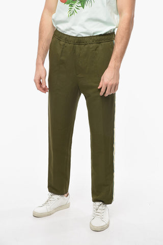 Joggers in Misto Lino con Banda Logata Laterale e Tasche con Aletta
