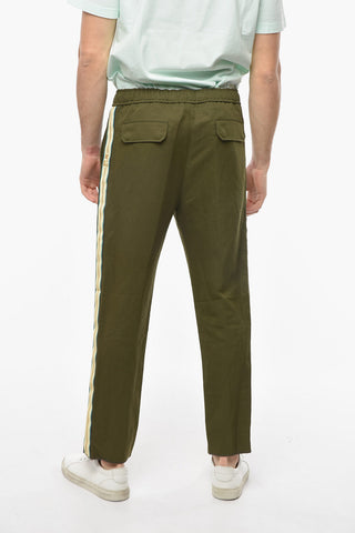 Joggers in Misto Lino con Banda Logata Laterale e Tasche con Aletta