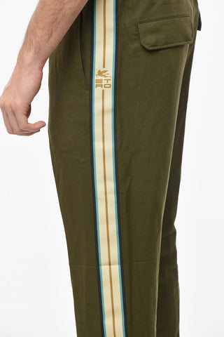 Joggers in Misto Lino con Banda Logata Laterale e Tasche con Aletta