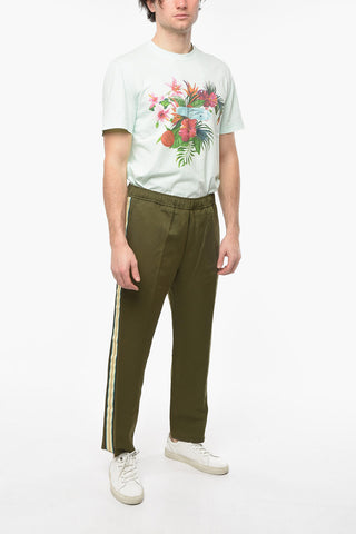 Joggers in Misto Lino con Banda Logata Laterale e Tasche con Aletta