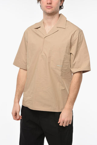 Short-sleeve Oversized Shirt with Chest Pocket and Lapel