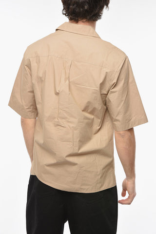 Short-sleeve Oversized Shirt with Chest Pocket and Lapel