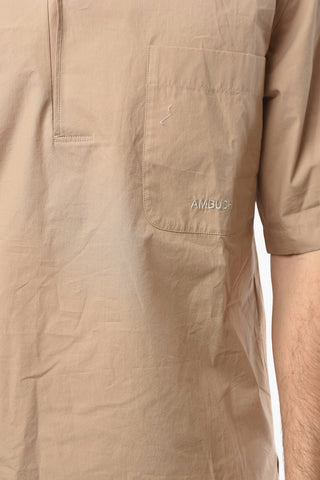 Short-sleeve Oversized Shirt with Chest Pocket and Lapel