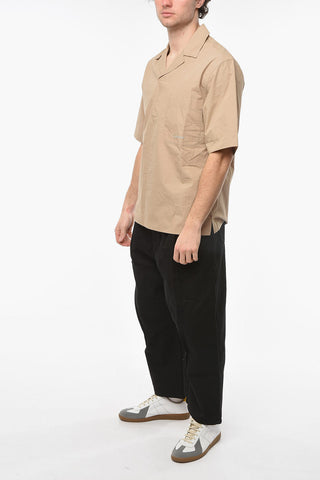 Short-sleeve Oversized Shirt with Chest Pocket and Lapel
