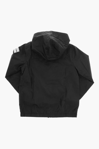Side Logo Printed Windbreaker Jacket with Hood