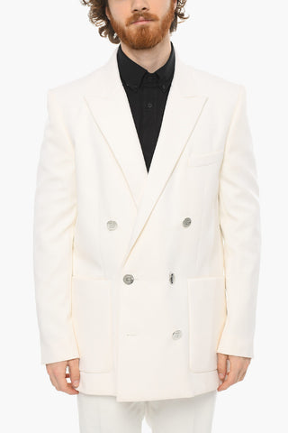 Wool-twill Double-breasted Blazer with Peak Lapel