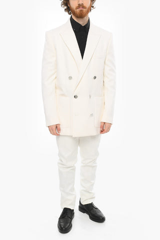 Wool-twill Double-breasted Blazer with Peak Lapel