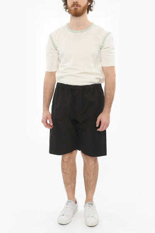 Shorts a Gamba Diritta con Pieghe e Elastico in Vita