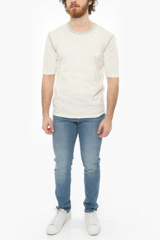 Jersey Cotton Overlock CHALK T-shirt with Visible Stitching