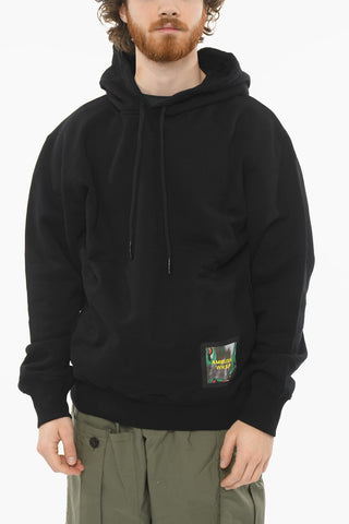 Drawstringed Hoodie Sweatshirt with Multicolor Logo Patch